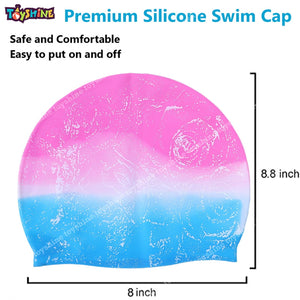 Toyshine Bathing Caps Non-Slip for Long Hair Silicone Swimming Caps for Women, Spray Design Pink Multi - Blue Multi(Pack of 2) SSTP