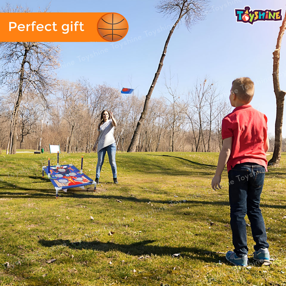 Toyshine 2 in1 Portable Children's Indoor and Outdoor Bean Bag toss Set with 5 Holes for Scoring, 6 pod Bags and 6 Lasso Rings Fun Family Party Games Ideal Gift for Kids 3+