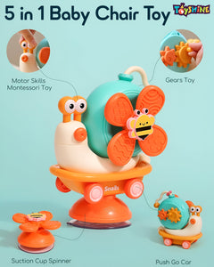 Toyshine Spin and Stimulate Soothing Sensory High Chair Snail Toy with Suction Cup Spinner Montessori Toys for Babies Infants and Toddlers