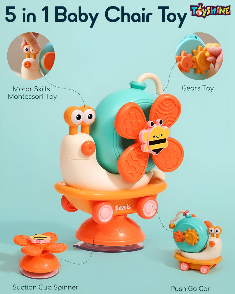 Toyshine Spin and Stimulate Soothing Sensory High Chair Snail Toy with Suction Cup Spinner Montessori Toys for Babies Infants and Toddlers