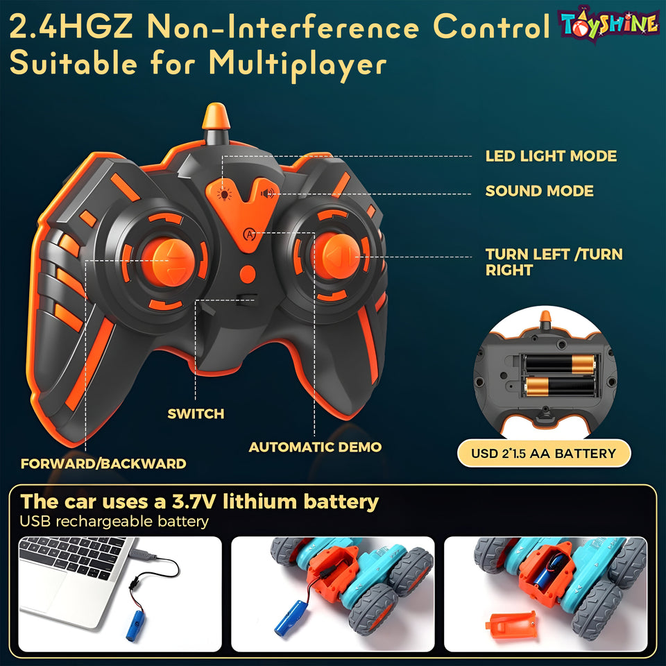 Toyshine Hologram Remote Control Car Stunt RC Cars, 2.4Ghz with Double Sided 360 Flips, 4WD Off Road Drift RC Race Car Toy Stunt Toys for Kids 6-12 Year Old Boys Girls Birthday Gift