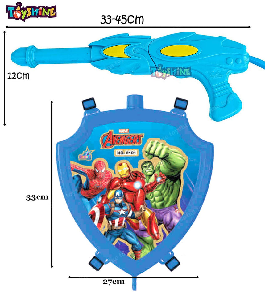 Toyshine Holi Water Toy Gun with Pressure Mechanism for Long Throw, Back Holding Tank, Back Holding Tank, 2L, Blue Avengers
