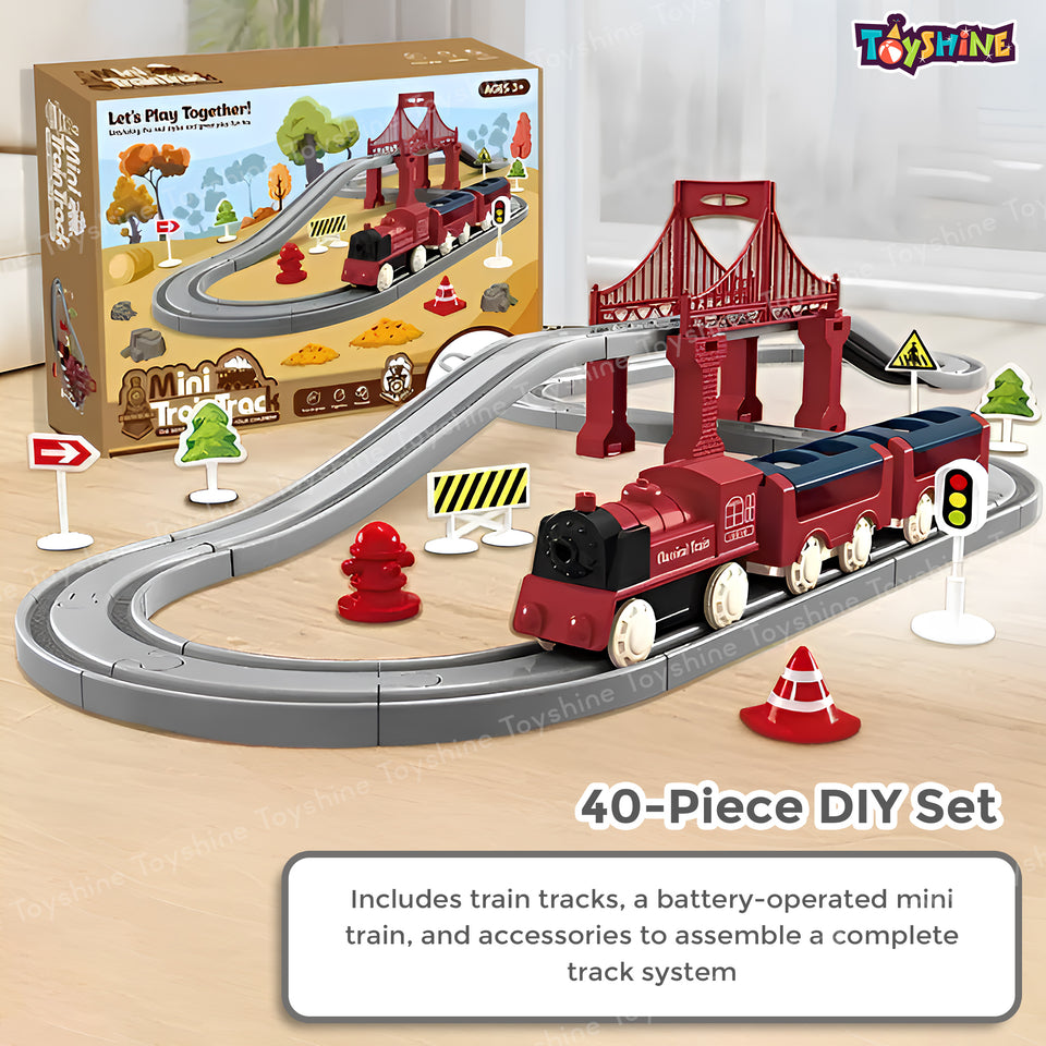 Toyshine 40 Pc DIY Battery Operated Mini Track Train Toy Set Fun Educational Intellectual Development Gift for Kids Boys Girls 3+, Red