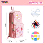 Toyshine 3 Layer Large Capacity Handheld Multifunctional Pencil Pouch for School Kids Students Cute Stationary Gift for Girls Boys - Pink