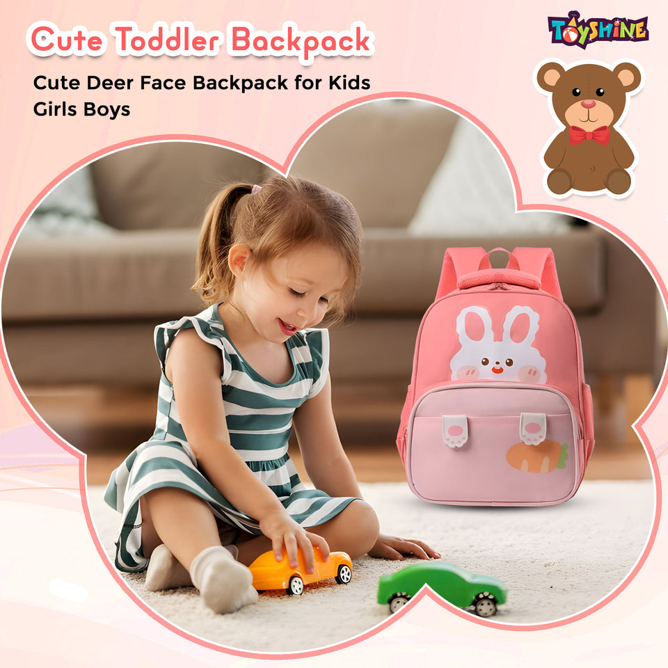 Toyshine 11" Cute Rabbit Design Kindergarten Backpack for Kids Girls Boys Toddler Backpack Preschool Nursery Travel Bag Picnic Bag,Mini Size - Pink