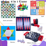 Toyshine 6 in 1 Game Set for Kid and Adults, Magnetic Board with Side Storage Drawers | Chess, Ludo, Checkers, Backagammon, Snakes and Ladders