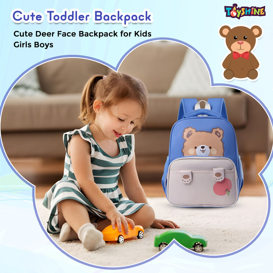 Toyshine 11" Cute Bear Design Kindergarten Backpack for Kids Girls Boys Toddler Backpack Preschool Nursery Travel Bag Picnic Bag, Mini Size - Blue