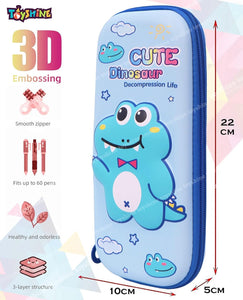 Toyshine Dino Hardtop Pencil Case with Multiple Compartments - Kids School Supply Organizer Students Stationery Box - Girls Pen Pouch- Light Blue