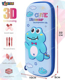 Toyshine Dino Hardtop Pencil Case with Multiple Compartments - Kids School Supply Organizer Students Stationery Box - Girls Pen Pouch- Light Blue