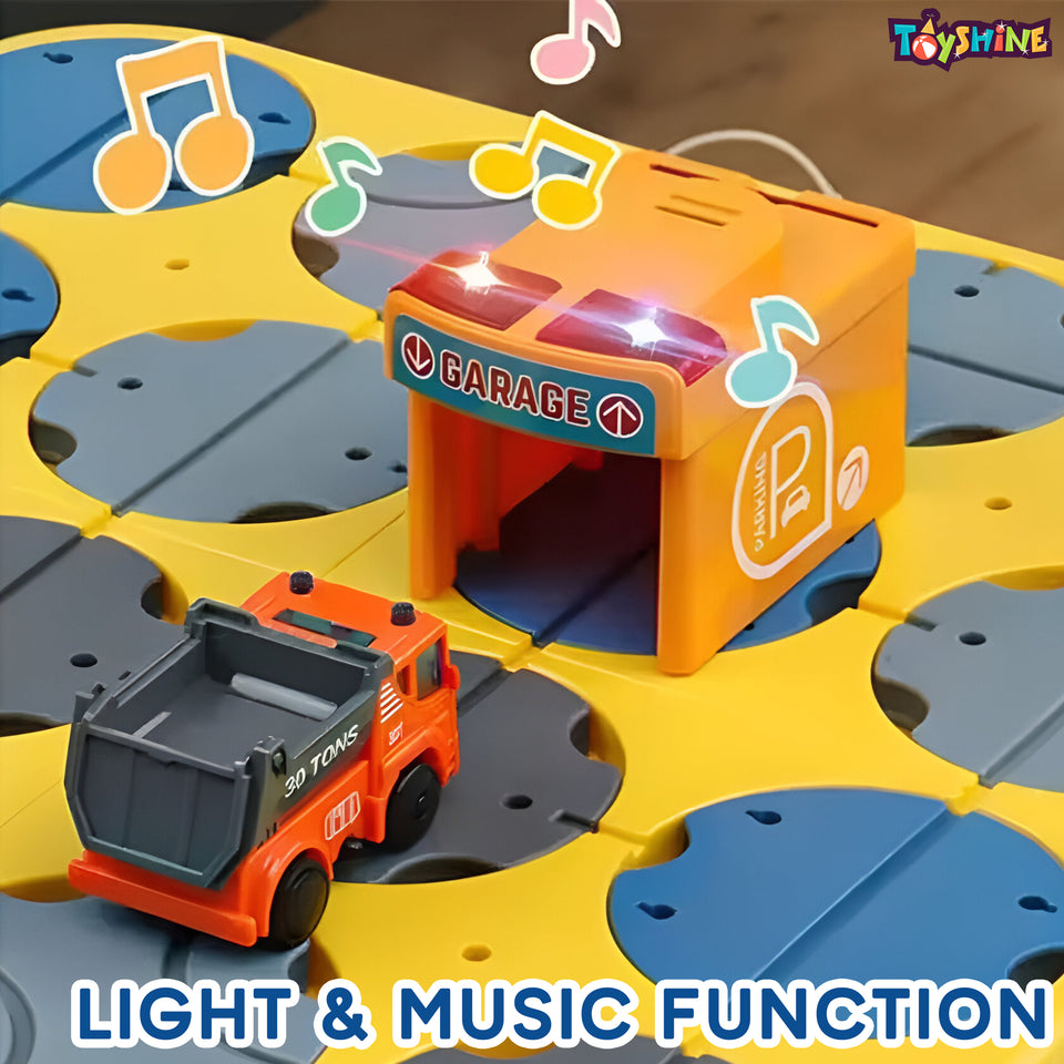 Toyshine 34 Pc DIY Maze Logic Road Builder Interactive Brain Teaser Puzzle Track Set with Parking Garage Educational Montessori Toy with Light and Music for Kids Gift for Boys Girls 3+