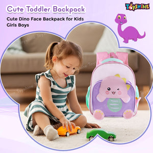 Toyshine 11" Cute Dino Theme Kindergarten Backpack for Kids Girls Boys Toddler Backpack Preschool Nursery Travel Bag Picnic Bag, Mini Size - Purple