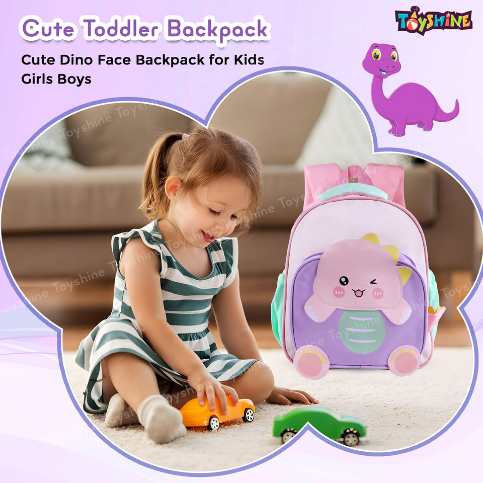 Toyshine 11" Cute Dino Theme Kindergarten Backpack for Kids Girls Boys Toddler Backpack Preschool Nursery Travel Bag Picnic Bag, Mini Size - Purple