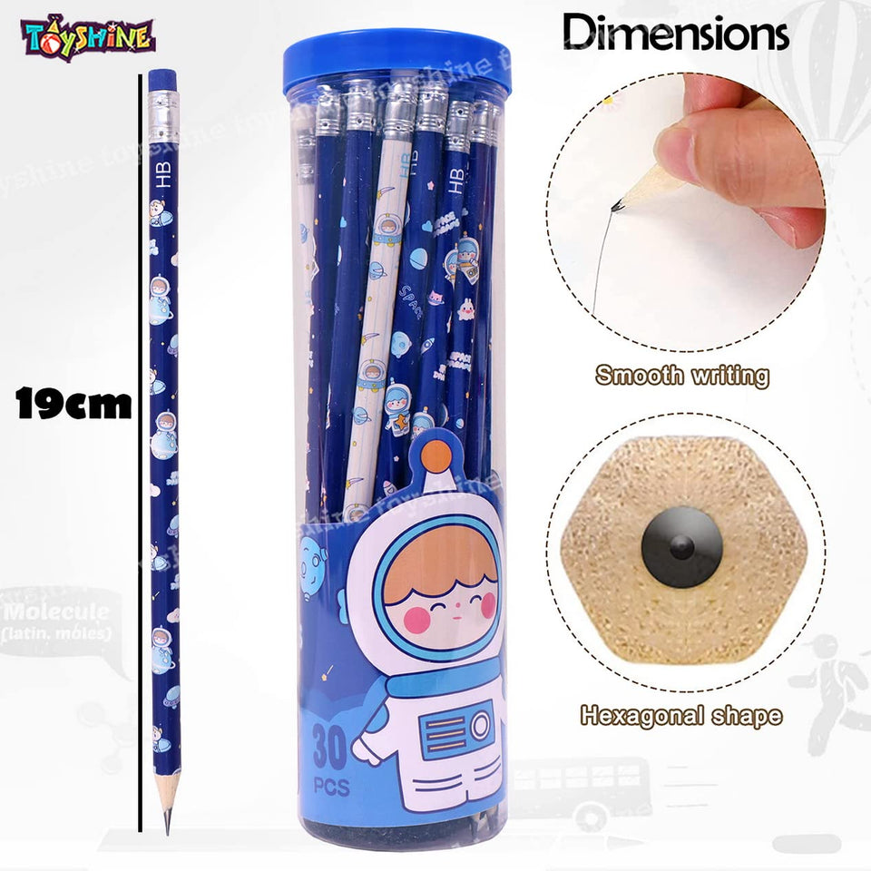 Toyshine Pack of 30 Pencils Thick Strong Grip Pencils, Suitable for School, Kids Art Drawing Drafting Sketching Shading - Space Blue