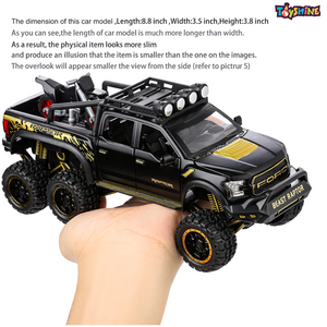 Toyshine 1:28 Scale Die Cast Pickup Truck F150 Raptor Vehicle Toy Car with Music and Lights Along with Pull Back Function, Opening Doors and Back Feature for Kids Boy Girl 3+, Black