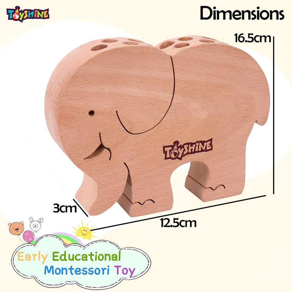 Toyshine Animal Shaped Wooden Pen Pencil Holder|Desk Organizer - Elephant