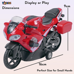 Toyshine 1:16 Scale Pull Back Alloy Simulation Police Superbike with Lights and Sound Toy Bike for Kids - Red