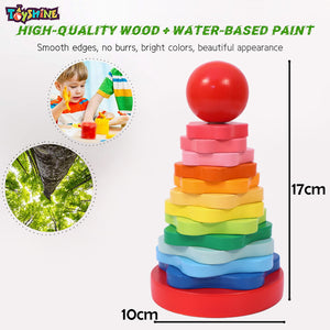 Toyshine Pack of 3 Wooden Monstessori Box | Rainbow Ring Stacker, Column Geometric Building Blocks Stacker, Numbers Learning and Writing Board | Gift Present for 2-5 Years Boy Girl Toddler Toy