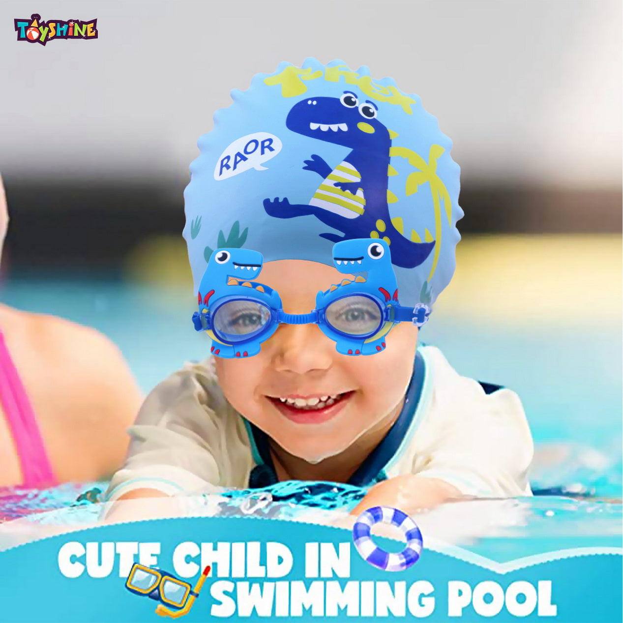 Toyshine Swim Goggles and Swim Hat Child Shark Cute Swimming Kit Carto