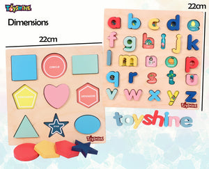 Toyshine Pack of 4 Wooden Toddler Puzzles | Small ABC, Shape Puzzle, Cutting Bakery Food and Vegetables | Kids Educational Preschool Puzzles for Children Babies Boys Girls