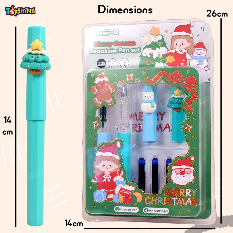 Toyshine Set of 2 Christmas Theme Fountain Pen Set with Interchangeable Ink Cartridges Reusable Calligraphy Pen Gift For Handwriting Lovers