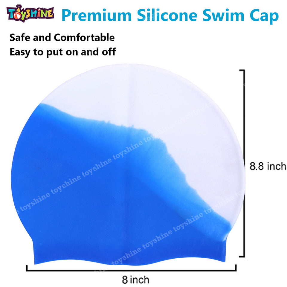 Toyshine Silicone Swimming Bathing Cap Double Color Frame Blue - White SSTP