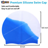 Toyshine Silicone Swimming Bathing Cap Double Color Frame Blue - White SSTP