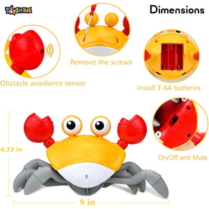 Toyshine Cute Walking Moving Dancing Crab Learning Crawl Sensory Interactive USB Rechargeable Toy Gift for 3+Babies Infant Toddler Kid Boys Girls