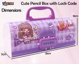 Toyshine Pencil Box with Code Lock Pen Case Large Capacity Multi-Layer Multi-Function Storage Bag Secret Compartment Pencil Box - Luky Bear Purple