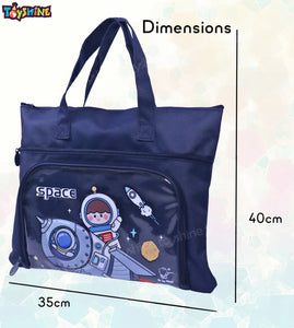 Toyshine Astronaut Design Handbag 14x10 Inches | Tuition, Picnic, Laptop, Notebook Carrying Handbag for Students - Dark Blue