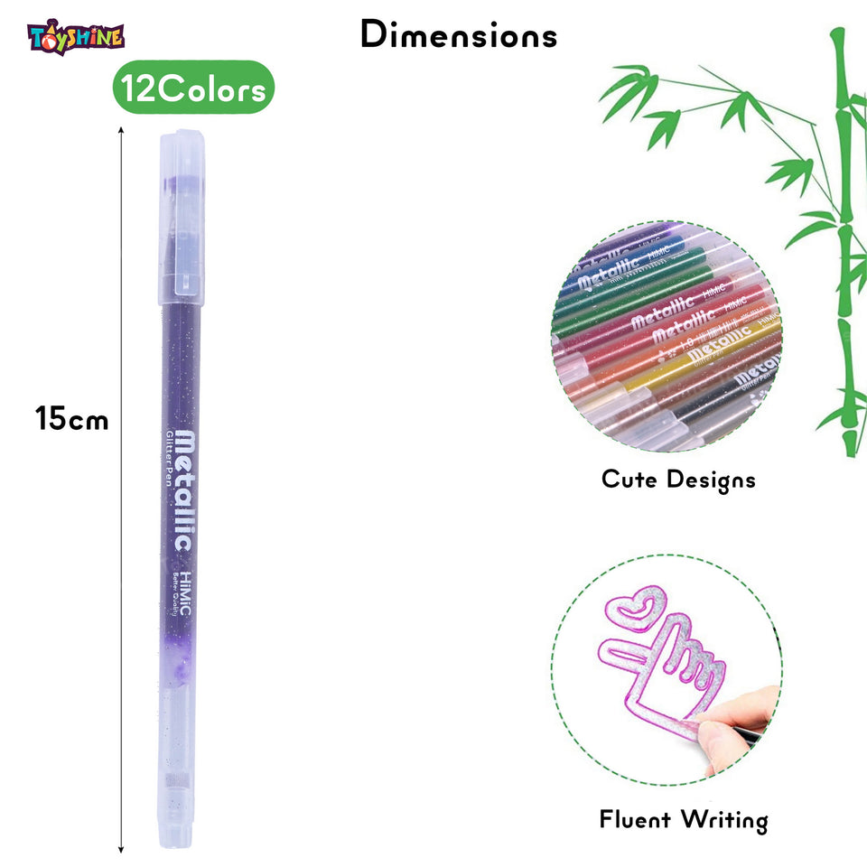 Toyshine 6 Set Glitter Gel Pens1.0mm Metallic Vibrant Sparkle 12 Colors Pens for Coloring Calligraphy Cards Drawing Doodling Crafts Scrapbooks Birthday Return Gift Party Favor for Kids Girls Boys