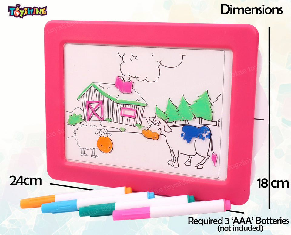 Toyshine Magic Pad Light Up LED Drawing Tablet with Stencils, 4 Neon Pens, Glow Boost Card - Pink