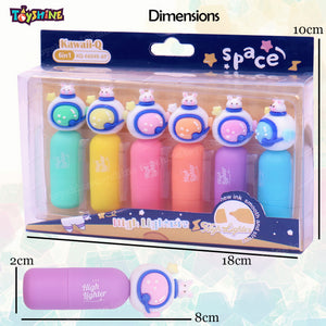 Toyshine 6 IN 1 Space Highlighter Pen Set, Pastel Colors Highlighter Set, Chisel Tip Marker Pens for Adults Kids Students School Supplies, Birthday Party Return Gift Party Favor for kids