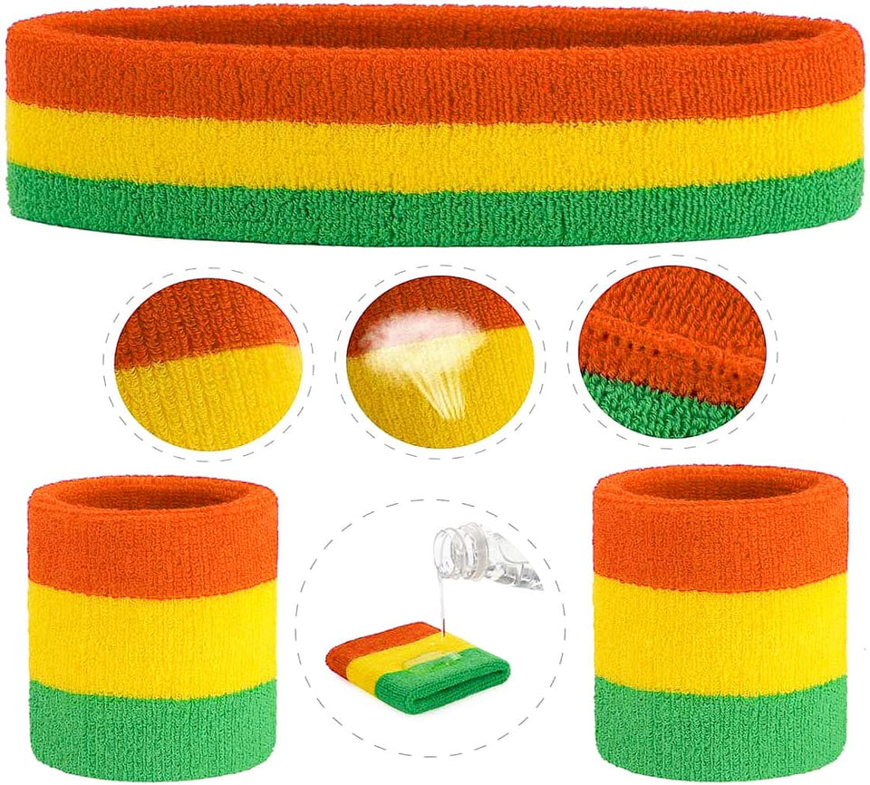 Toyshine 9 Pieces Sweatbands Set, Includes Sports Headband and Wrist Sweatbands Striped Sweat Band for Athletic Men and Women - Multicolor