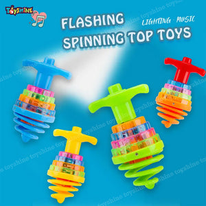 Toyshine 12 Pack Light Up Spinning Tops for Kids Flashing LED Gyro Peg-Top Spinner Toys Bulk Glow in The Dark Party Favors (Spring Design)