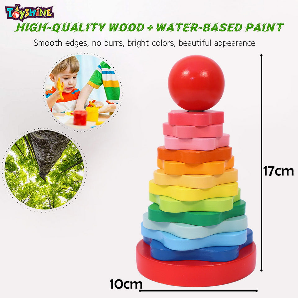 Toyshine Pack of 3 Wooden Combo Set - Rainbow Stacking Rings, Abacus, Small ABC and Shape Puzzle | Play Montessori Toys for Kids for Girls Boys