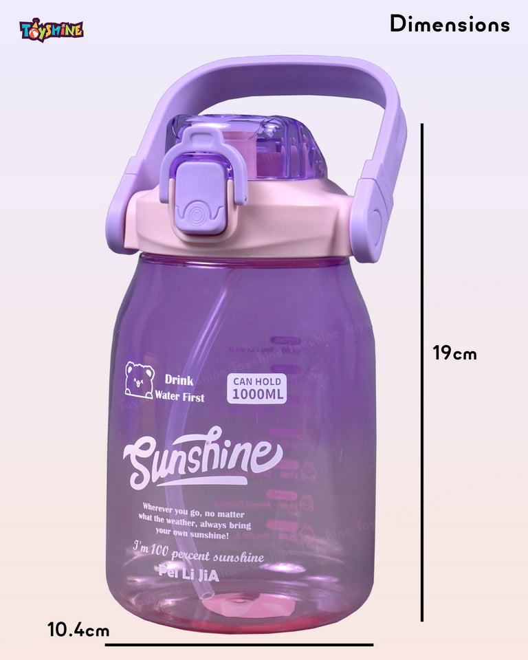 Toyshine 1000ml Tritan Leak-Proof BPA Free Large Capacity Anti Spill Big Belly Portable Handle and strap Water Bottle with Straws Ideal for Office Sports School Gym Yoga - Purple