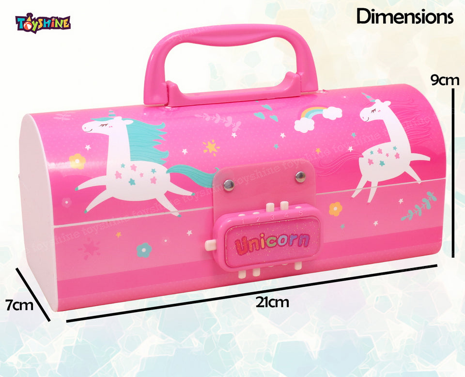 Toyshine Pencil Box with Code Lock Pen Case Large Capacity Multi-Layer Multi-Function Storage Bag Secret Compartment Pencil Box - Unicorn Pink