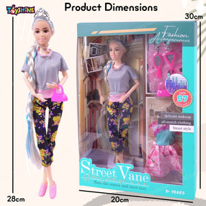 Toyshine Beauty Doll Street Vane with Fashion Accessory Pretend Play Gift for Girls Kids Role Play Toy for Age 3+ Grey