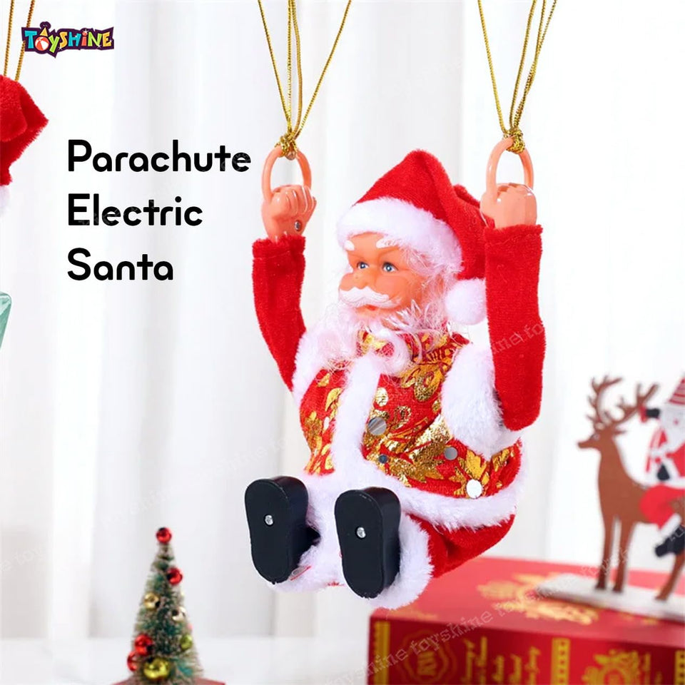 Toyshine Parachute Santa Electric Cute Cartoon Hanging Tumbling Santa Toys with Music Christmas Decorations for Home Party for Kids