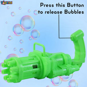 Toyshine 8 Hole Electric Bubbles Gun Gatling Bubble Machine Toy with Scoup Bottle for Children Party Favors Outdoor & Indoor Activity for Boys Girls 3 Years and Above (Green)