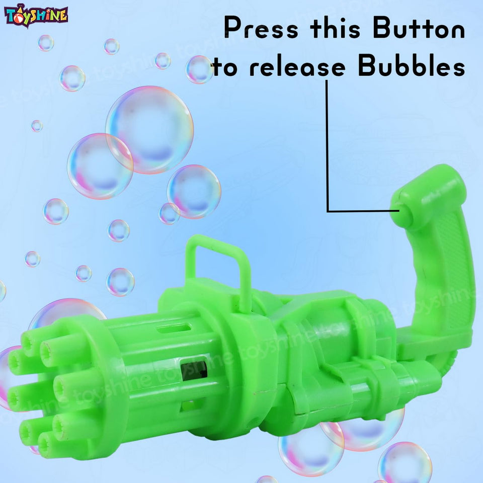 Toyshine 8 Hole Electric Bubbles Gun Gatling Bubble Machine Toy with Scoup Bottle for Children Party Favors Outdoor & Indoor Activity for Boys Girls 3 Years and Above (Green)