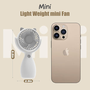 Toyshine Mini Portable Rechargeable Handheld Fan with 3 Speed levels 180° Rotation Small Cute Kool Kitty Fan for Travel/Office/Desktop Kids Girls indoor Outdoor use - White