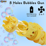 Toyshine 8 Hole Electric Bubbles Gun Gatling Bubble Machine Toy with Scoup Bottle for Children Party Favors Outdoor & Indoor Activity for Boys Girls 3 Years and Above (Yellow)