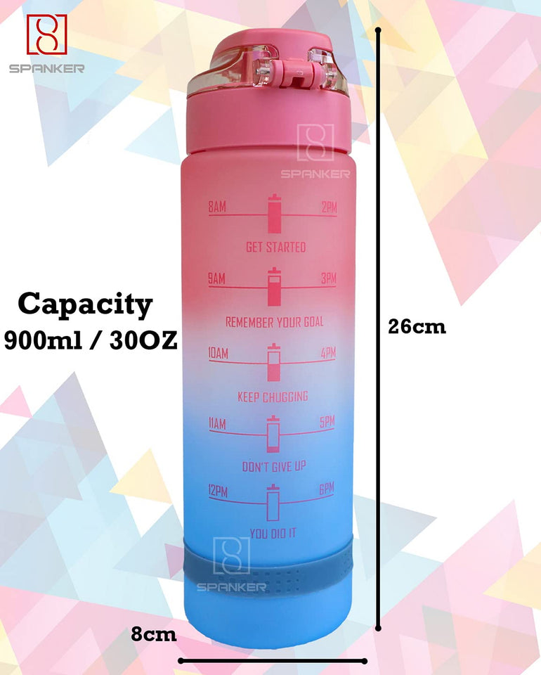 Spanker Never Give Up Motivational Leakproof Water 30 Oz (900 ML), Time Marker, BPA Free Fitness Sports Water Bottle, (RED BLUE) SSTP