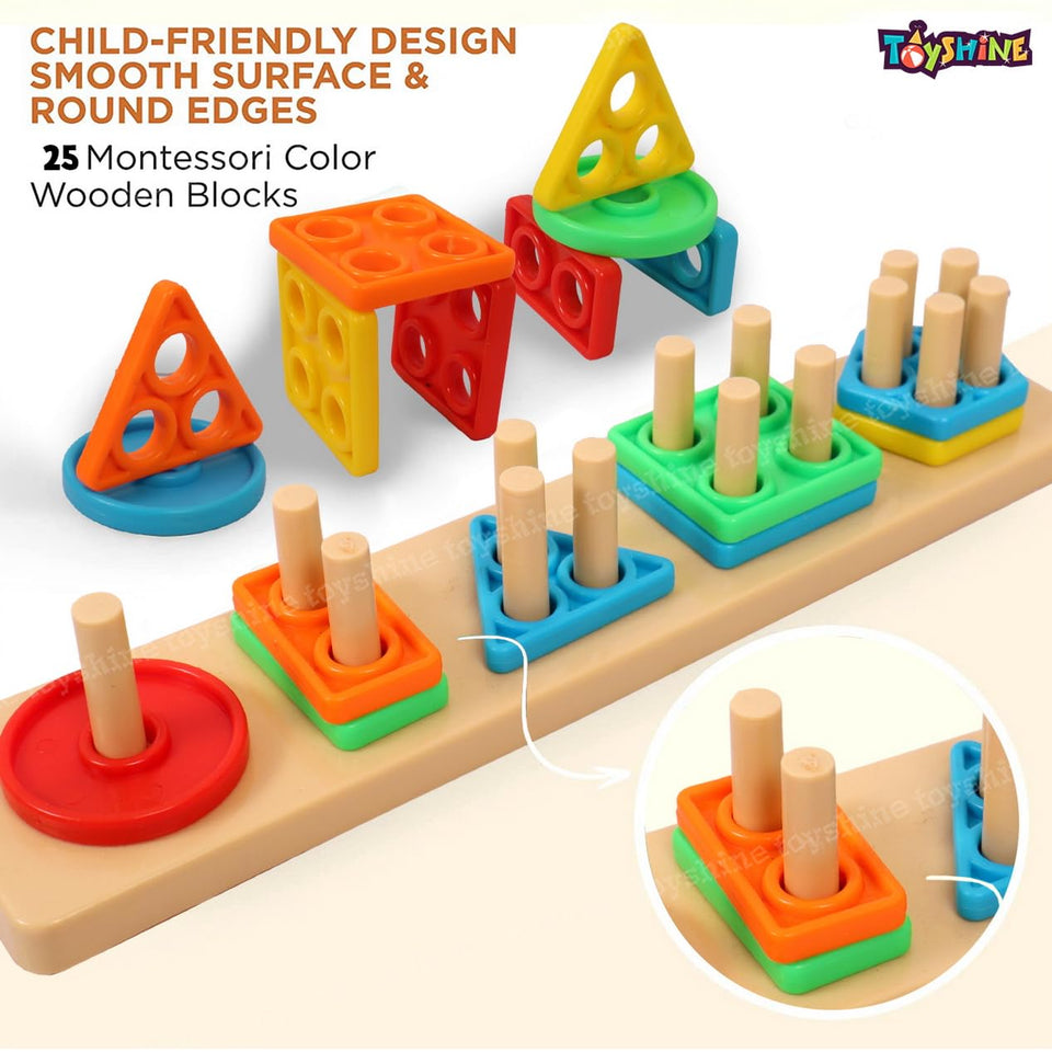Toyshine Small Angle Geometric Blocks Building Stacker - Kids Shape Sorter & Column Puzzle Stacking Set for Kids
