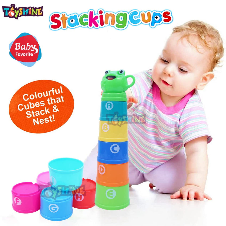 Toyshine Stacking Nesting Cubes and Cups Set of 10 Cups with a Toy Frog - STEM Toddler Toys & Gifts for Boys & Girls Ages 12 Months and Up - Mind Building Developmental Learning Toy, Multi