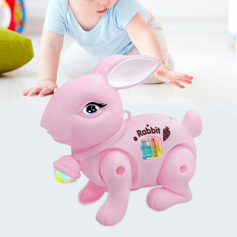 Toyshine Battery Operated Cute Interactive Walking Rabbit with Light & Sound Cuddly Electronic Pet Educational Features Toy for Kids- Pink