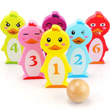 Toyshine Wooden Bowling Game 6 Wooden Duck Animal Pins with 1 Bowling Ball - Classic Indoor & Outdoor Family Fun Pin Playset - Early Learning Toys for Kids