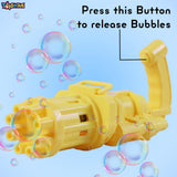 Toyshine 8 Hole Electric Bubbles Gun Gatling Bubble Machine Toy with Scoup Bottle for Children Party Favors Outdoor & Indoor Activity for Boys Girls 3 Years and Above (Yellow)