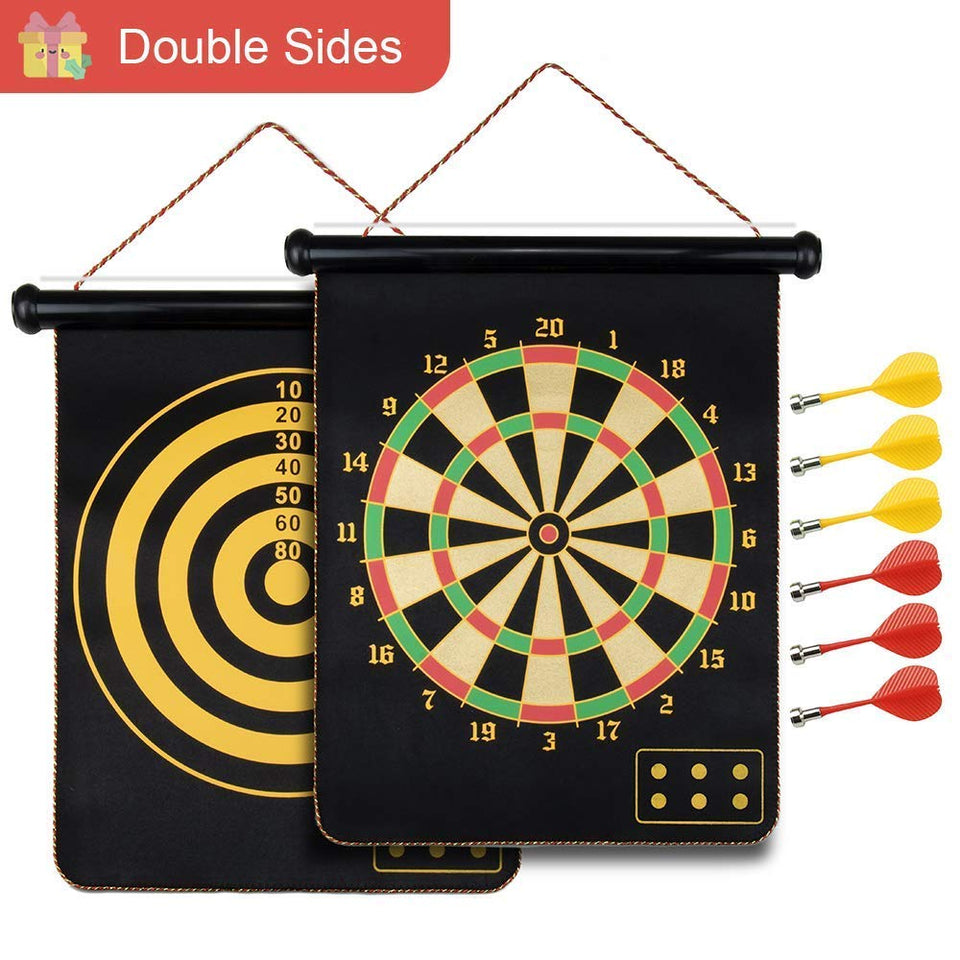 Toyshine Two Sided Magnetic Bullseye Dartboard Board Game Set, 17-Inch Dart Board, 6 Darts (SSTP)